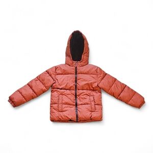 SwissTech Kids Boys Hooded Puffer Jacket Orange Fleece Lined Size Large (10–12)